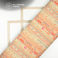 Orange And Beige Geometric Premium Embroidery Digital Print Georgette Fabric