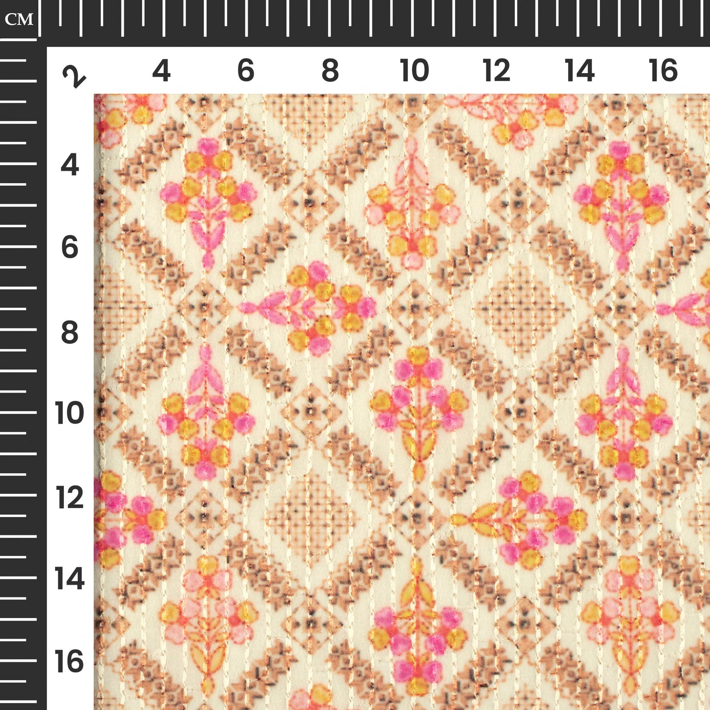 Taffy Pink And Beige Floral Premium Embroidery Digital Print Georgette Fabric