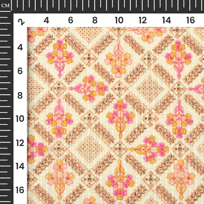 Taffy Pink And Beige Floral Premium Embroidery Digital Print Georgette Fabric