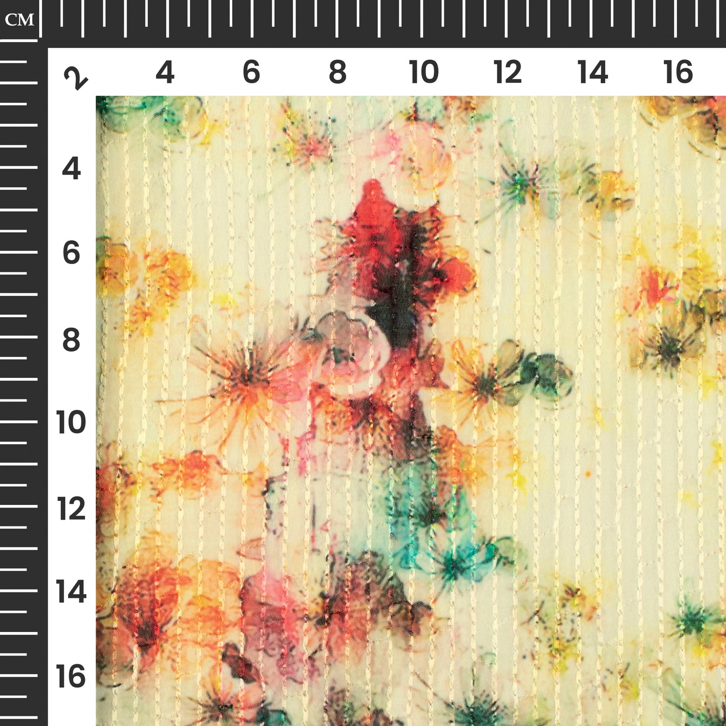 Blood Red And Yellow Floral Premium Embroidery Digital Print Georgette Fabric