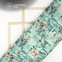 Mint Green Floral Trellis Zari Sequins Embroidery Digital Print Georgette Fabric