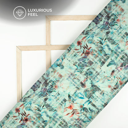 Mint Green Floral Trellis Zari Sequins Embroidery Digital Print Georgette Fabric