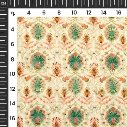 Ivory Beige Ethnic Trellis Zari Sequins Embroidery Digital Print Georgette Fabric