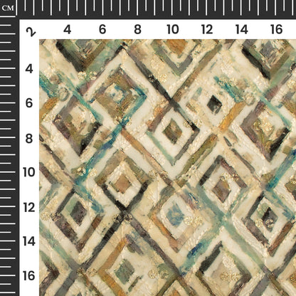 Oyster Beige Geometric Trellis Zari Sequins Embroidery Digital Print Georgette Fabric