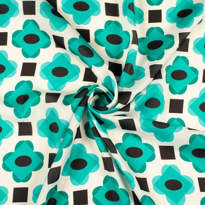 Teal Green Geometric Digital Print Imported Satin Fabric