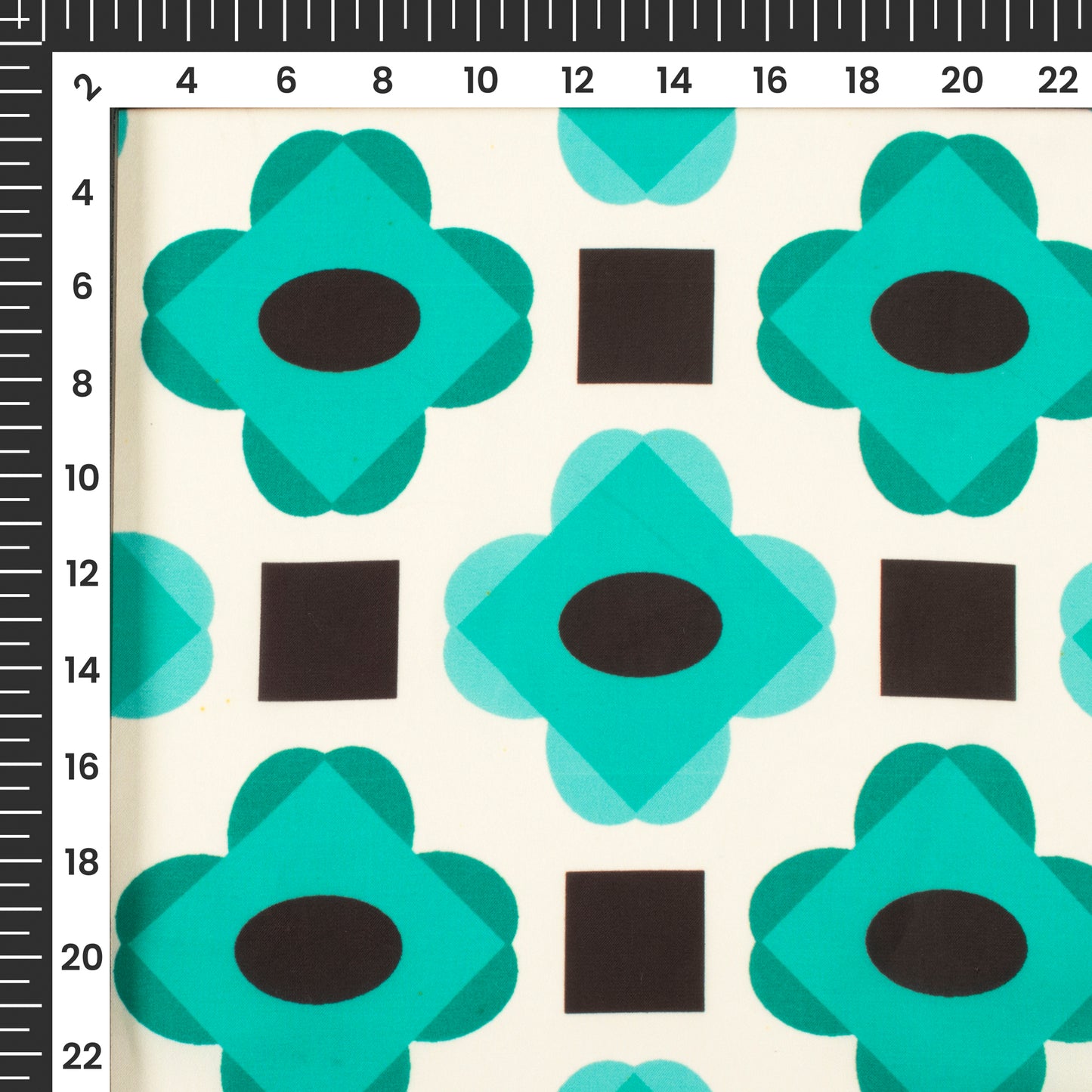 Teal Green Geometric Digital Print Imported Satin Fabric