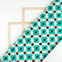 Teal Green Geometric Digital Print Imported Satin Fabric