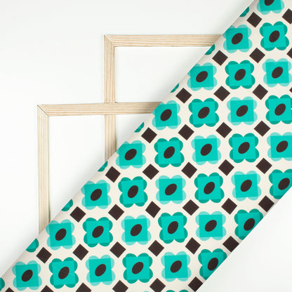 Teal Green Geometric Digital Print Imported Satin Fabric
