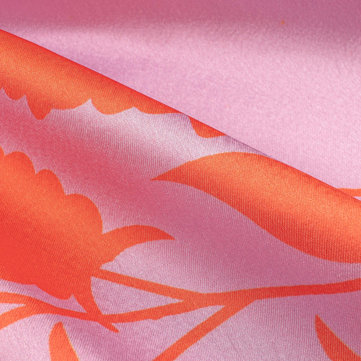 Lavender Purple And Orange Floral Digital Print Japan Satin Fabric