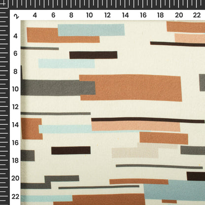 Cream And Brown Geometric Digital Print Japan Satin Fabric