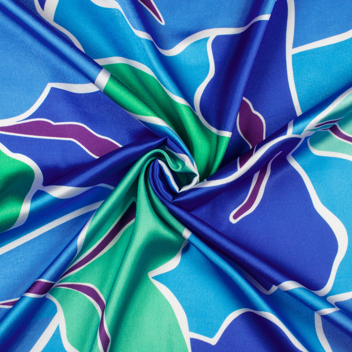Royal Blue And Green Abstract Digital Print Japan Satin Fabric