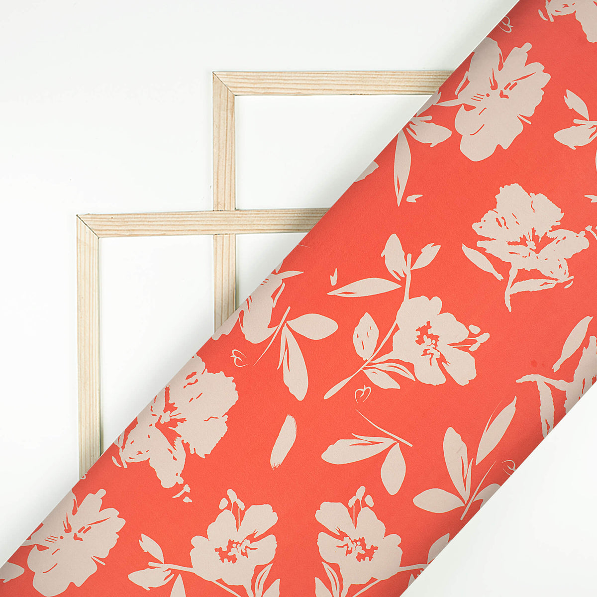Blush Red And Cream Floral Digital Print Japan Satin Fabric