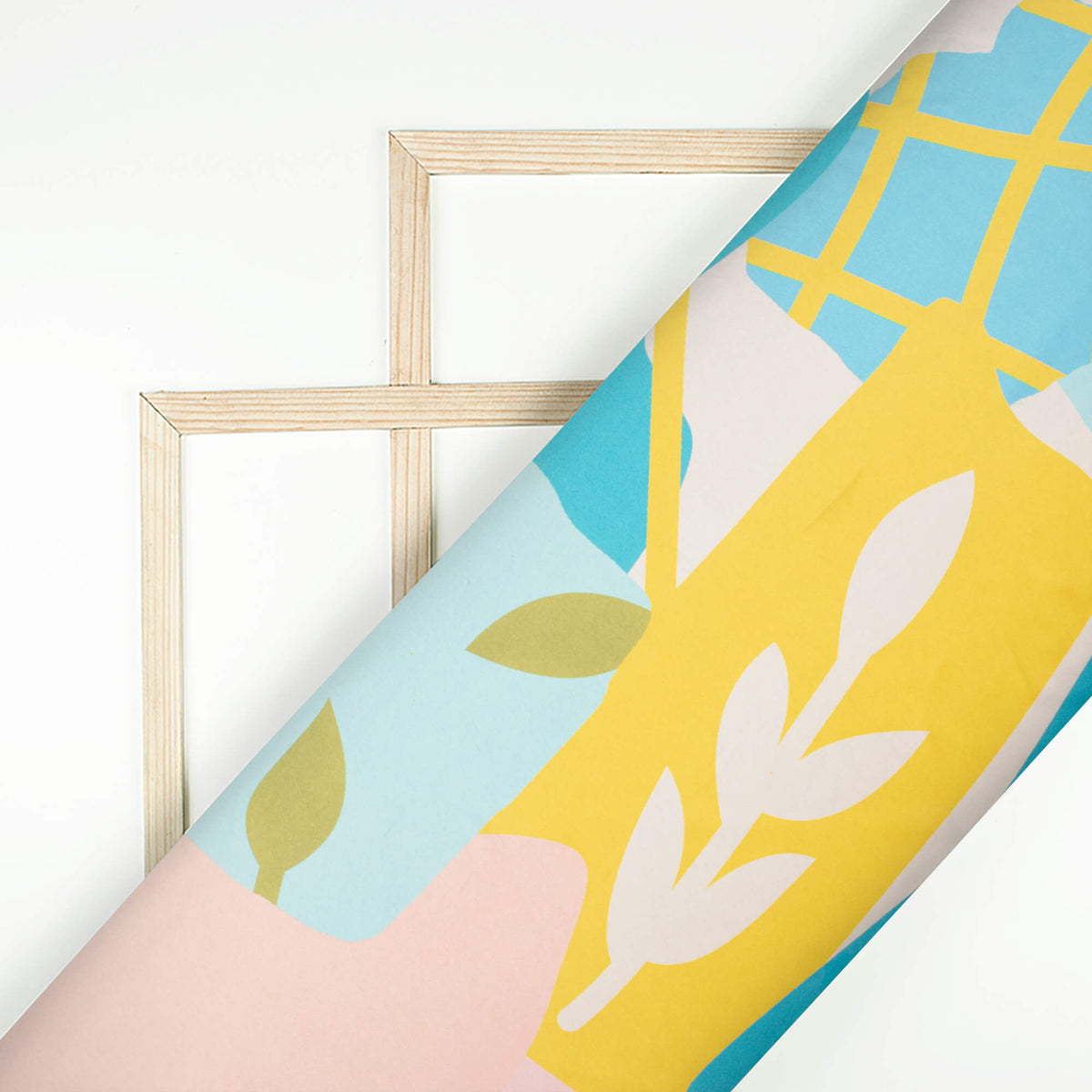 Bumblebee Yellow And Blue Abstract Digital Print Japan Satin Fabric