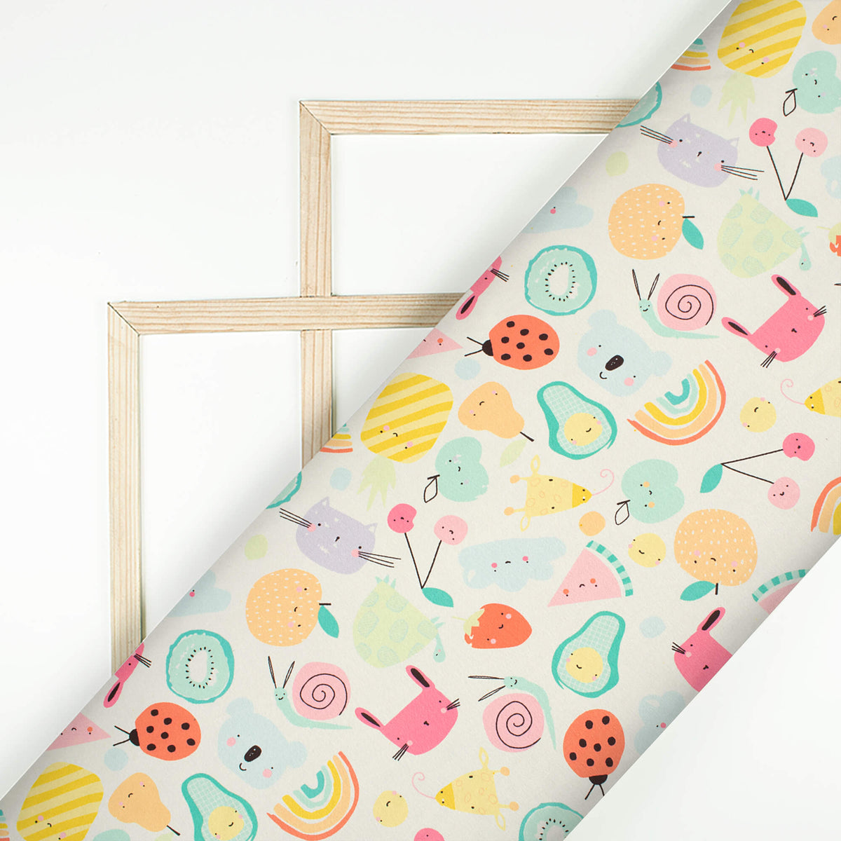 White And Yellow Fruit Digital Print Japan Satin Fabric
