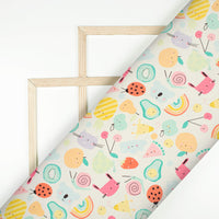White And Yellow Fruit Digital Print Japan Satin Fabric