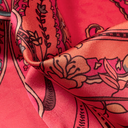 Punch Pink And Peach Paisely Digital Print Japan Satin Fabric