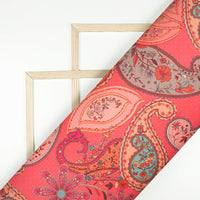 Punch Pink And Peach Paisely Digital Print Japan Satin Fabric
