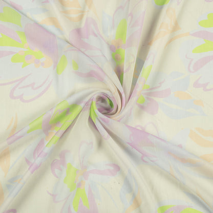 Ivory White Floral Digital Print Chiffon Fabric
