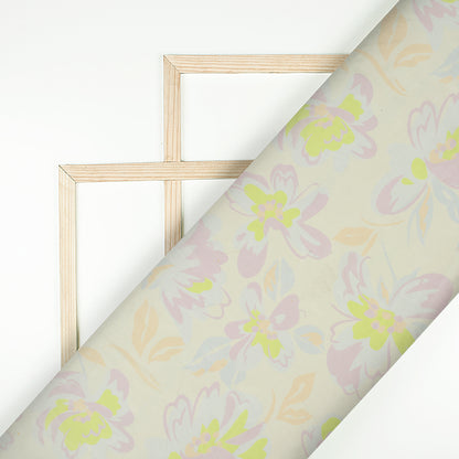 Ivory White Floral Digital Print Chiffon Fabric