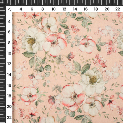 Salmon Pink And off-White Floral Digital Print Viscose Rayon Fabric(Width 58 Inches)
