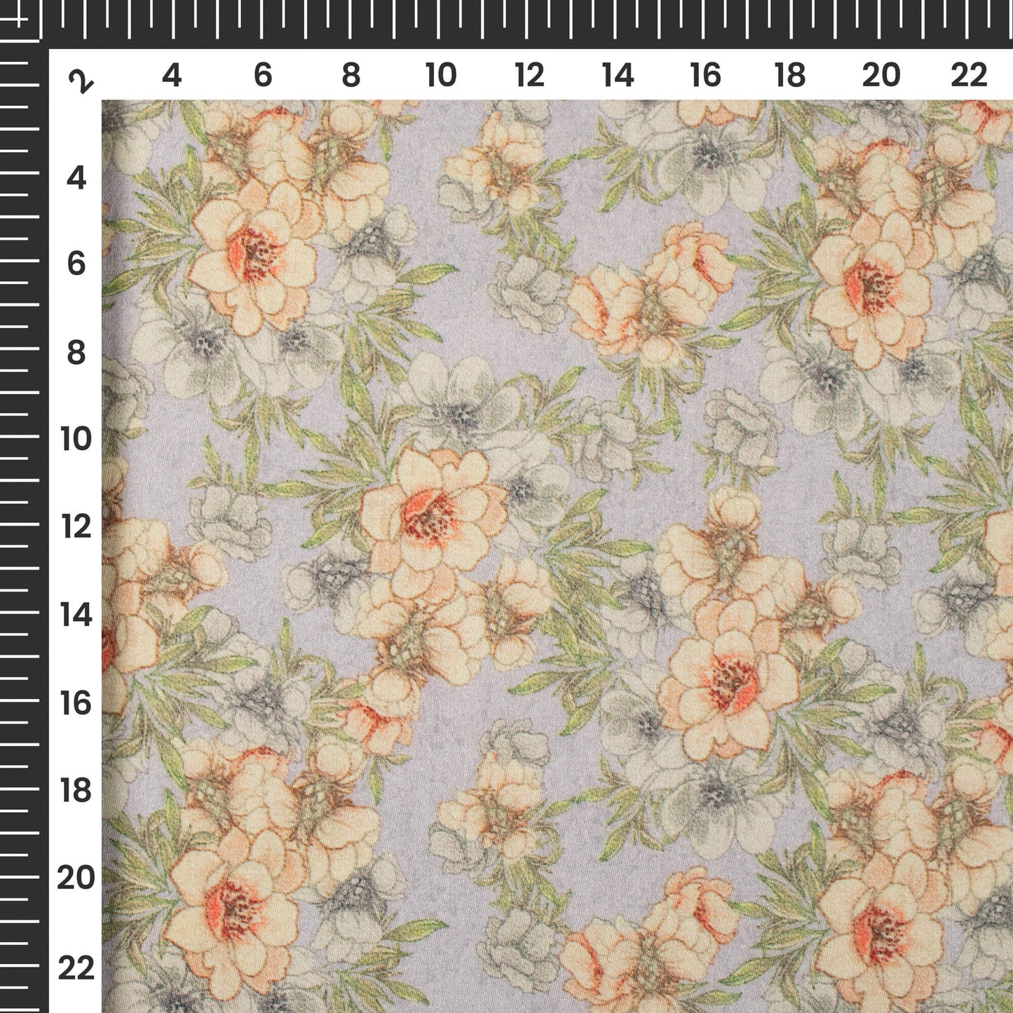 Baby Blue And Yellow Floral Digital Print Viscose Rayon Fabric(Width 58 Inches)