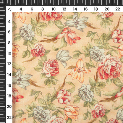 Pale Orange And Red Floral Digital Print Viscose Rayon Fabric(Width 58 Inches)