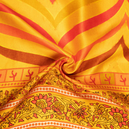 Honey Yellow And Orange Daman Digital Print Viscose Gaji Silk Fabric