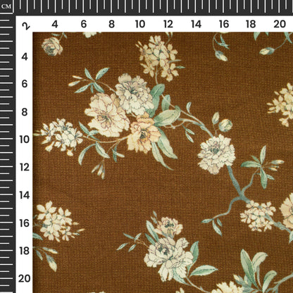 Coffee Brown And Cream Floral Digital Print Viscose Gaji Silk Fabric