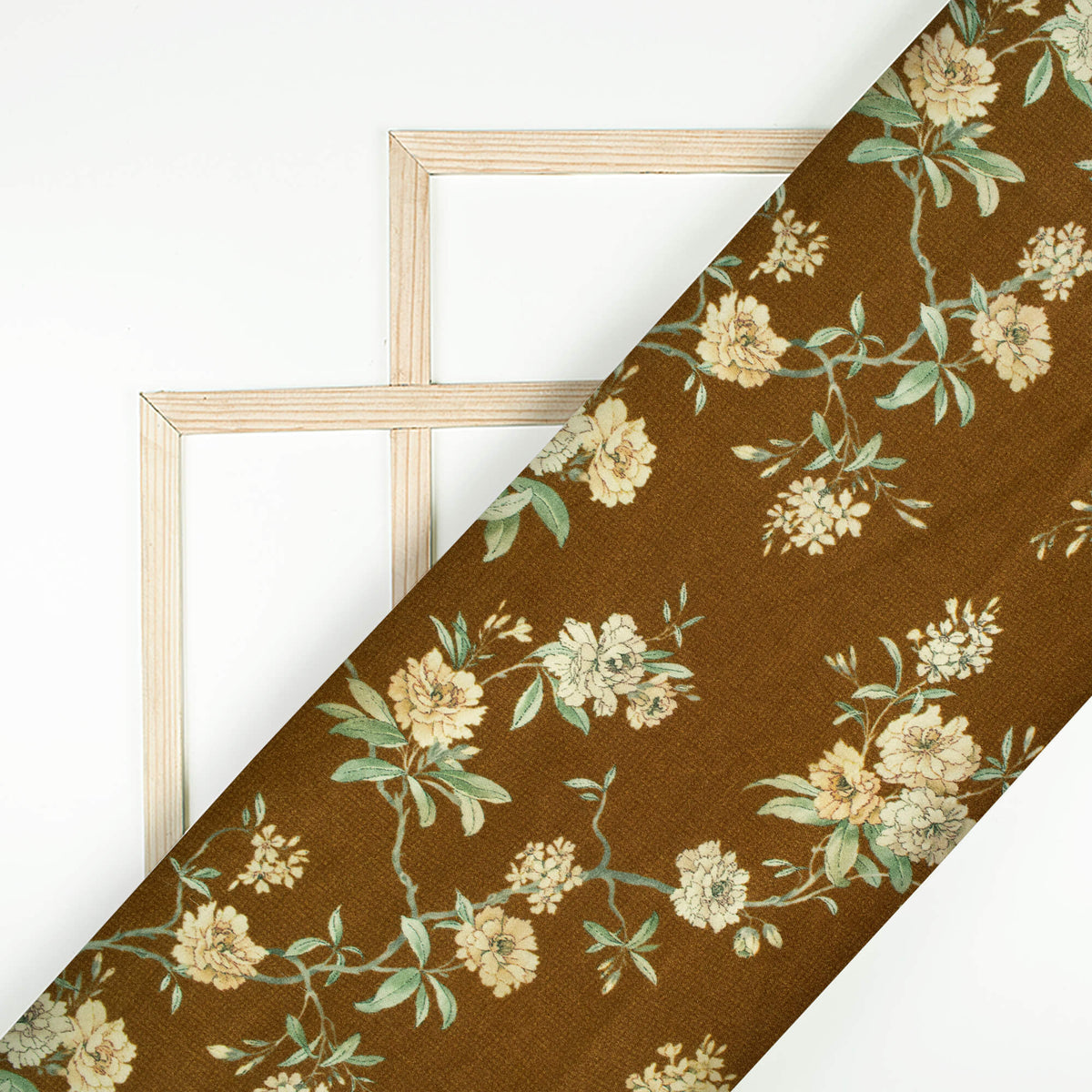 Coffee Brown And Cream Floral Digital Print Viscose Gaji Silk Fabric