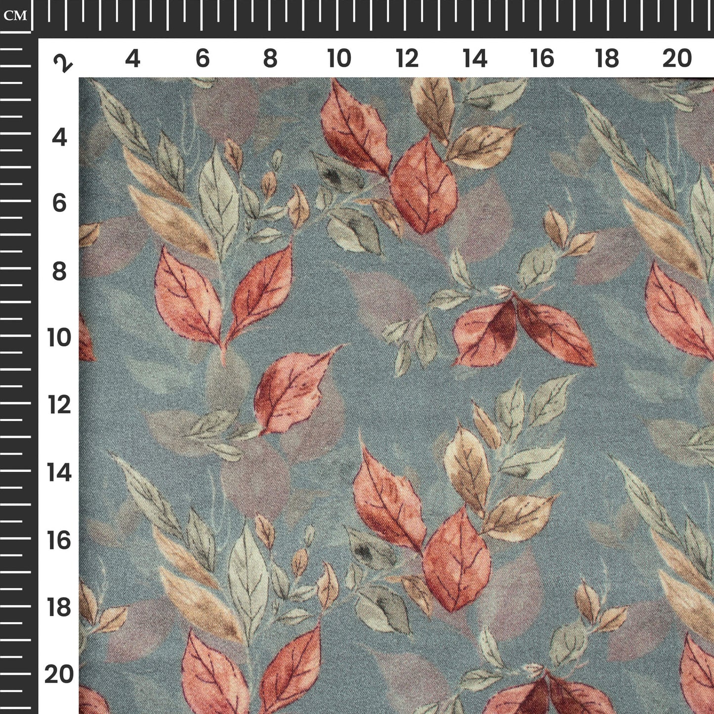 Stone Blue And Brown Leaf Digital Print Viscose Gaji Silk Fabric