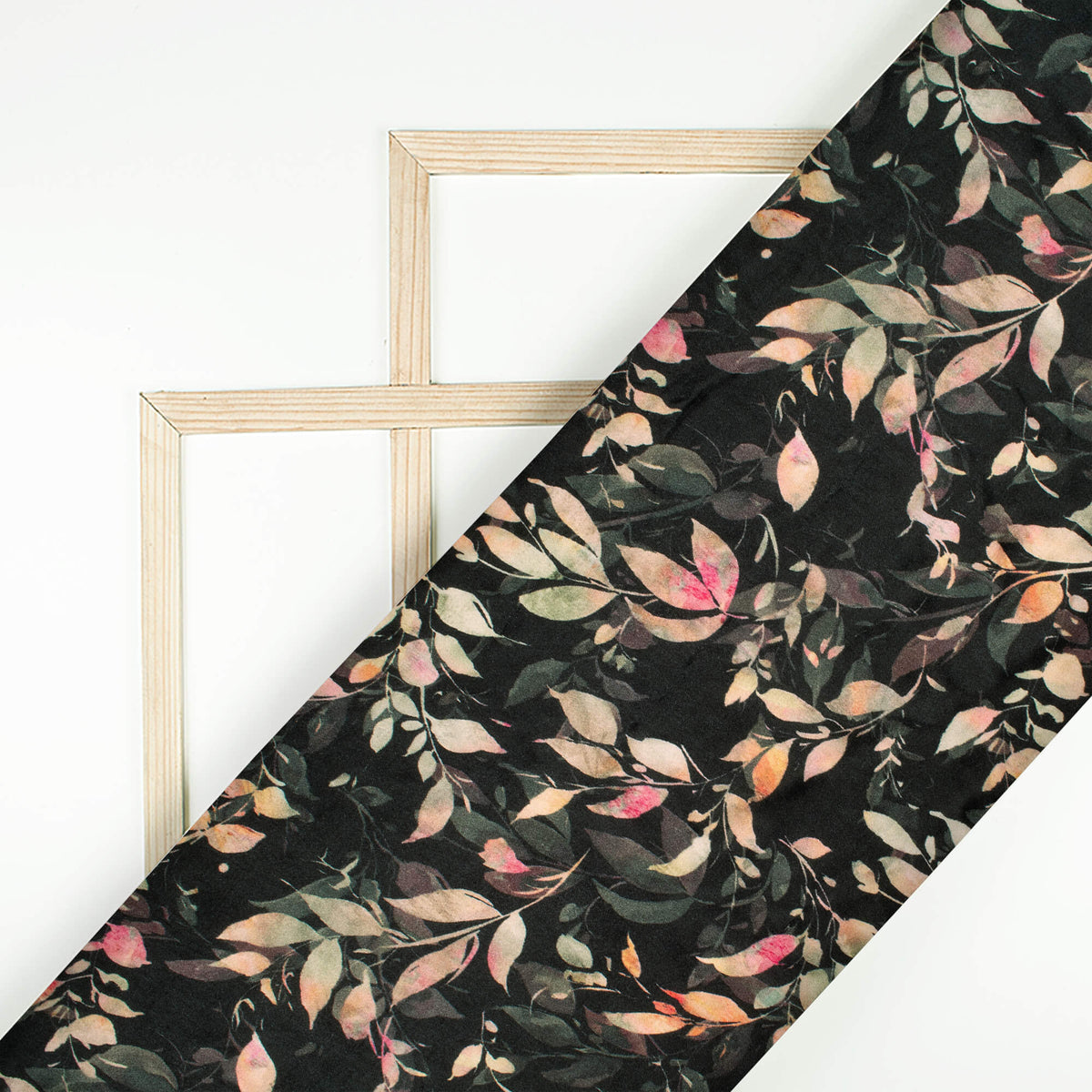 Georgeus Black Leaf Digital Print Viscose Gaji Silk Fabric