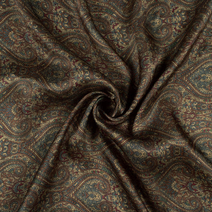 Peanut Brown And Blue Ethnic Digital Print Viscose Gaji Silk Fabric