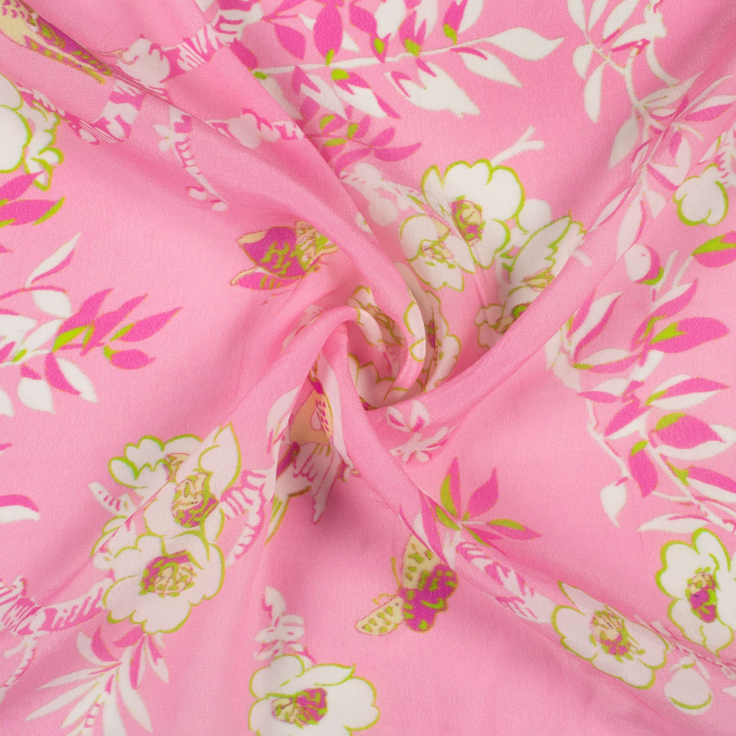 Taffy Pink And White Floral Digital Print Viscose Natural Crepe Fabric