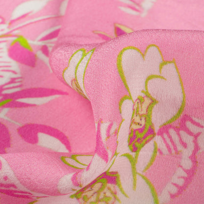 Taffy Pink And White Floral Digital Print Viscose Natural Crepe Fabric