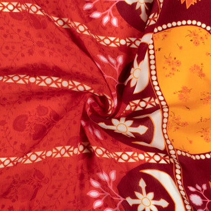 Rust Orange And Yellow Daman Digital Print Viscose Natural Crepe Fabric