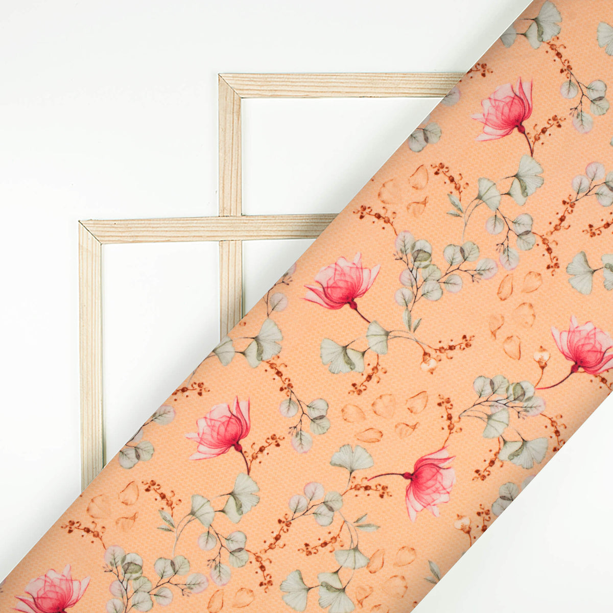 Pale Orange And Pink Floral Digital Print Viscose Natural Crepe Fabric