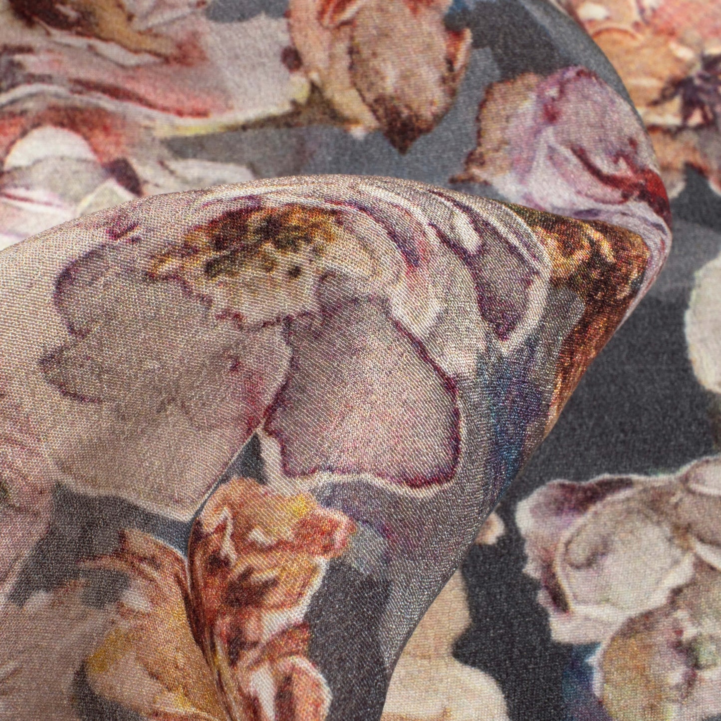 Spruce Blue And Beige Floral Digital Print Viscose Natural Crepe Fabric