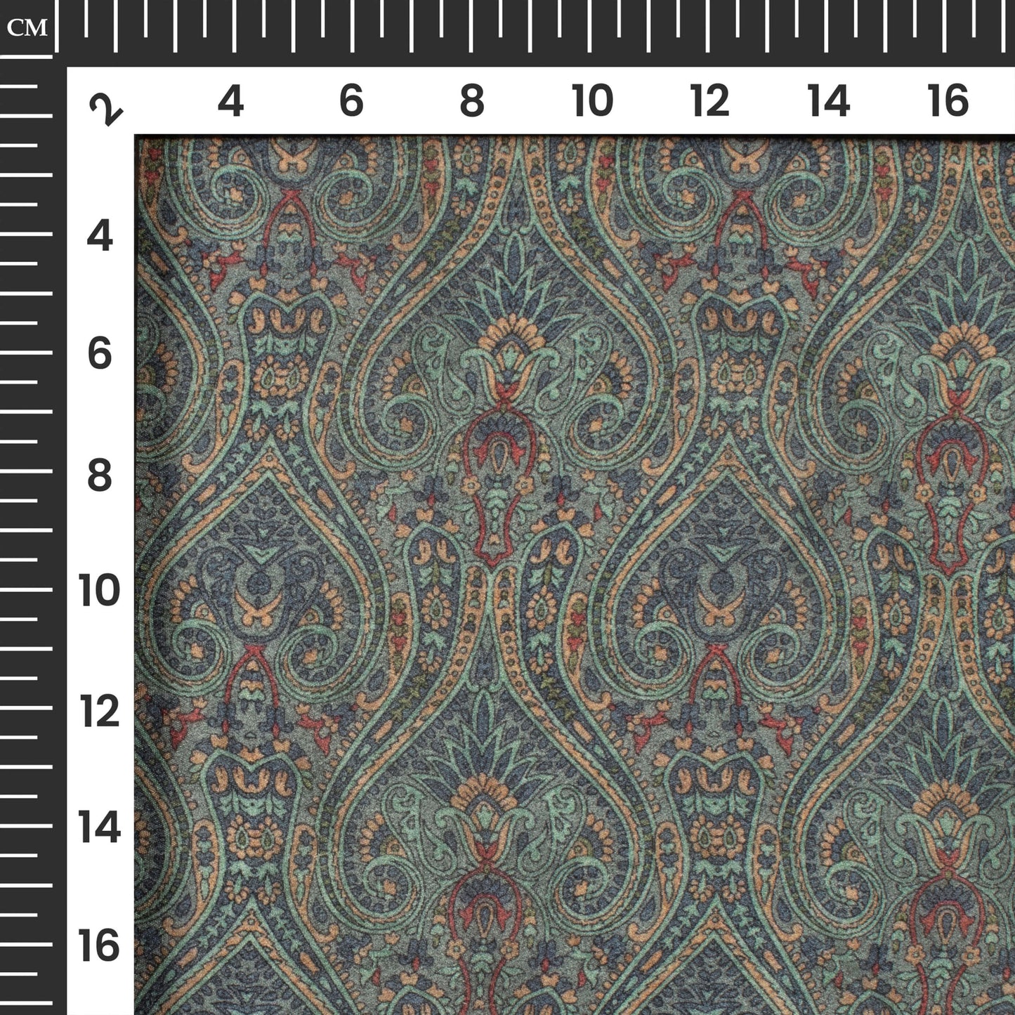 Teal Green And Blue Ethnic Digital Print Viscose Natural Crepe Fabric