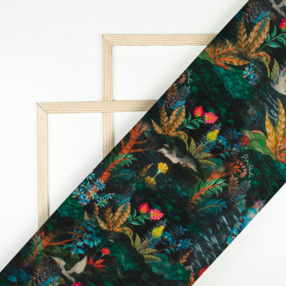 Scaramento Green And Pink Floral Digital Print Poplin Fabric (Width 58 Inches)