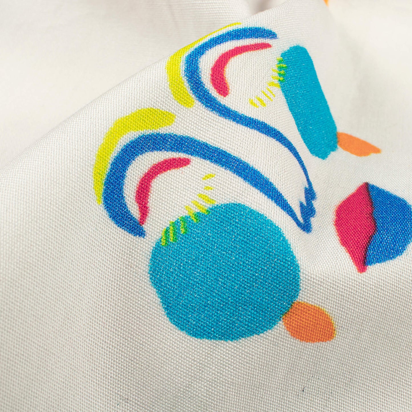 White And Blue Geometric Digital Print Poly Linen Fabric