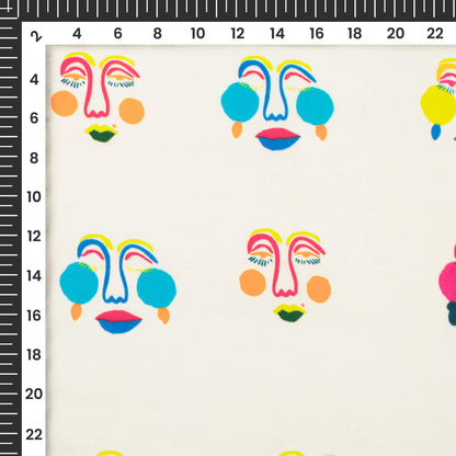 White And Blue Geometric Digital Print Poly Linen Fabric