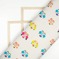 White And Blue Geometric Digital Print Poly Linen Fabric