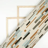 Cream And Brown Geometric Digital Print Poplin Fabric (Width 58 Inches)
