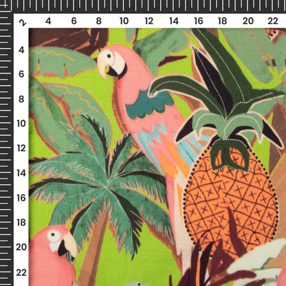 Green Lizard And Orange Tropical Digital Print Poplin Fabric (Width 58 Inches)