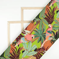 Green Lizard And Orange Tropical Digital Print Poplin Fabric (Width 58 Inches)