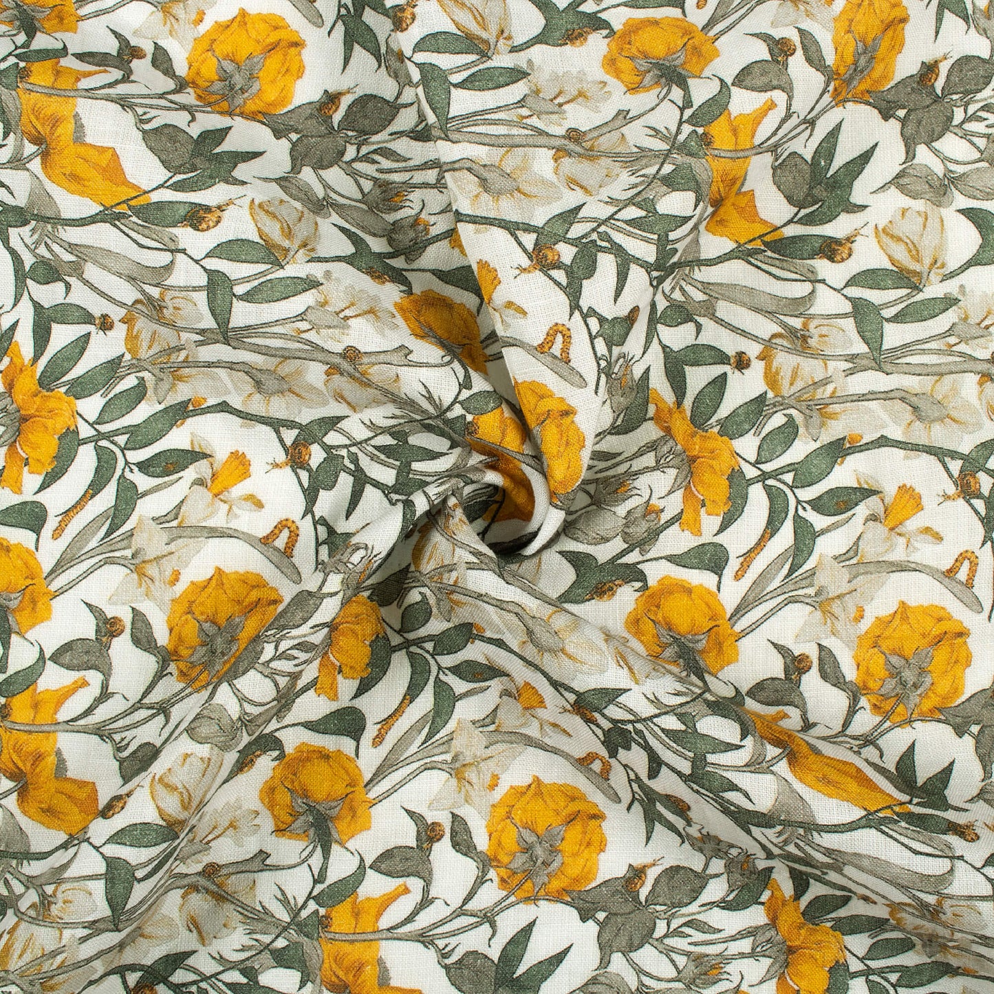 Beautiful Leafage Digital Print Premium Pure Linen Fabric (Width 58 Inches)
