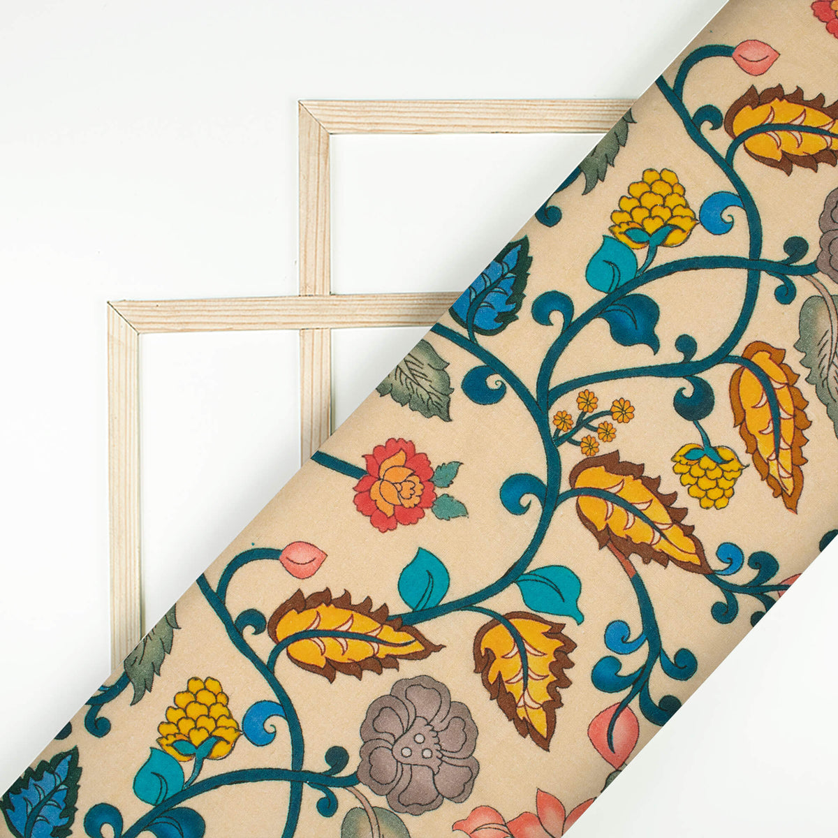 Vintage Floral Digital Print Premium Pure Linen Fabric (Width 58 Inches)