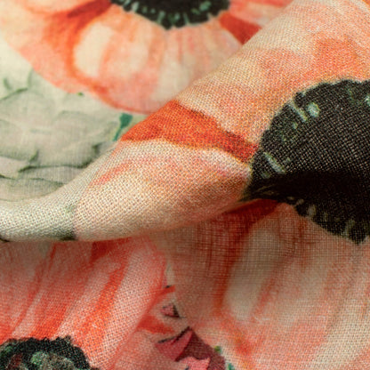 Beige Floral Digital Print Premium Swiss Linen Fabric