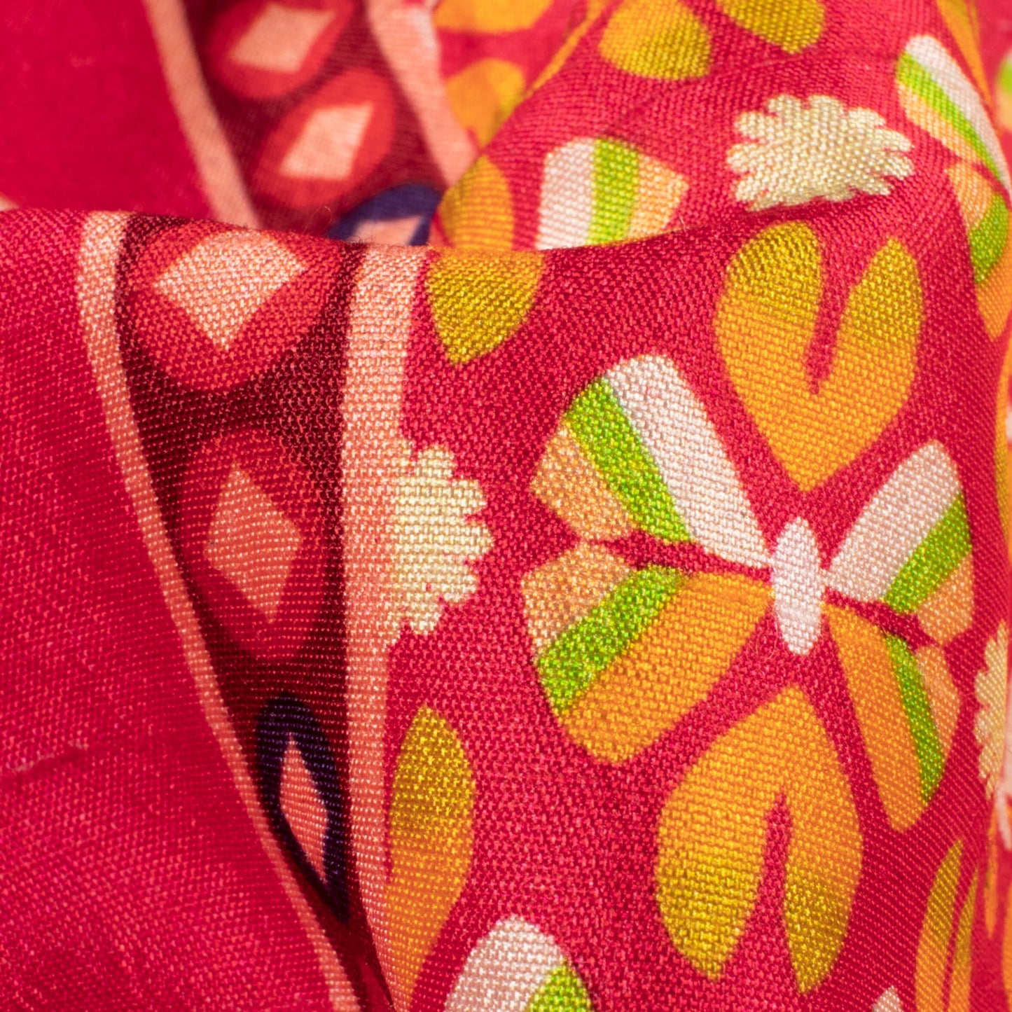 Dark Pink And Yellow Patola Digital Print Bemberg Raw Silk Fabric