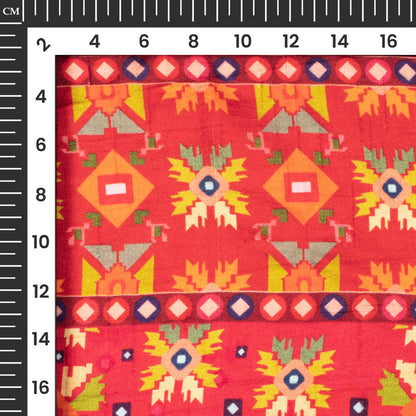 Dark Pink And Yellow Patolaa Digital Print Bemberg Raw Silk Fabric